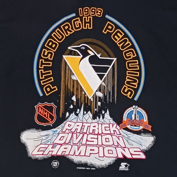 Vintage Starter Pittsburgh Penguins Mens XL Black T Shirt 1993 Champions NHL - Picture 3 of 5